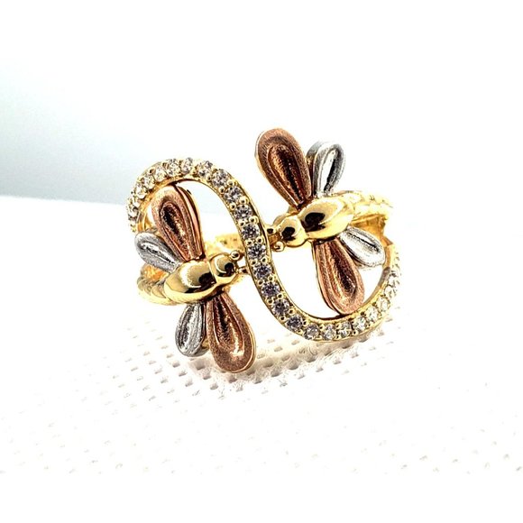 14 k GOLD Double Dragonfly Ring size 6 - Picture 2 of 16
